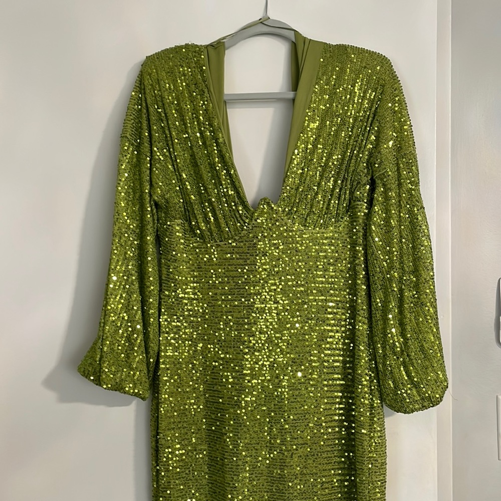 Brand new green sequence long dress.